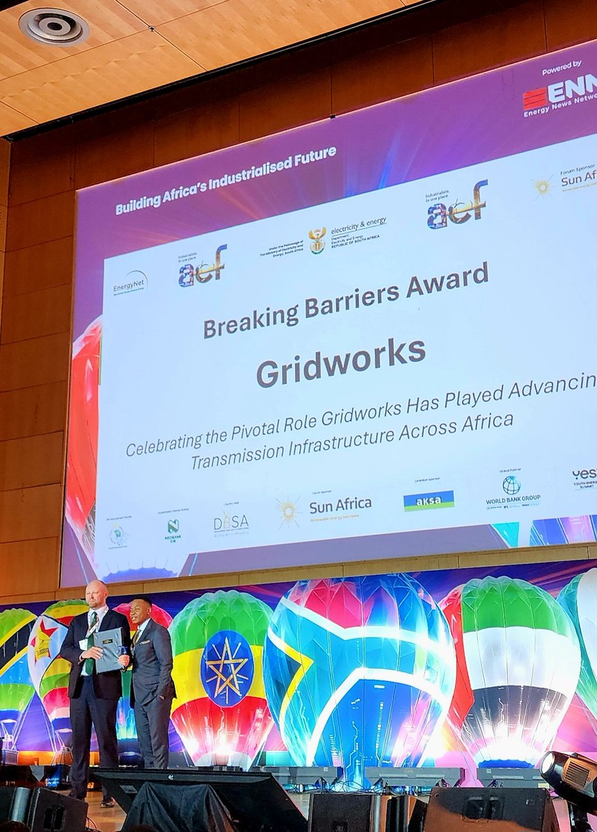 RiaGovender's tweet photo. Gridworks wins the breaking barriers award for investments in distribution &amp; transmission projects on the continent. https://t.co/2g6FPyhtgj