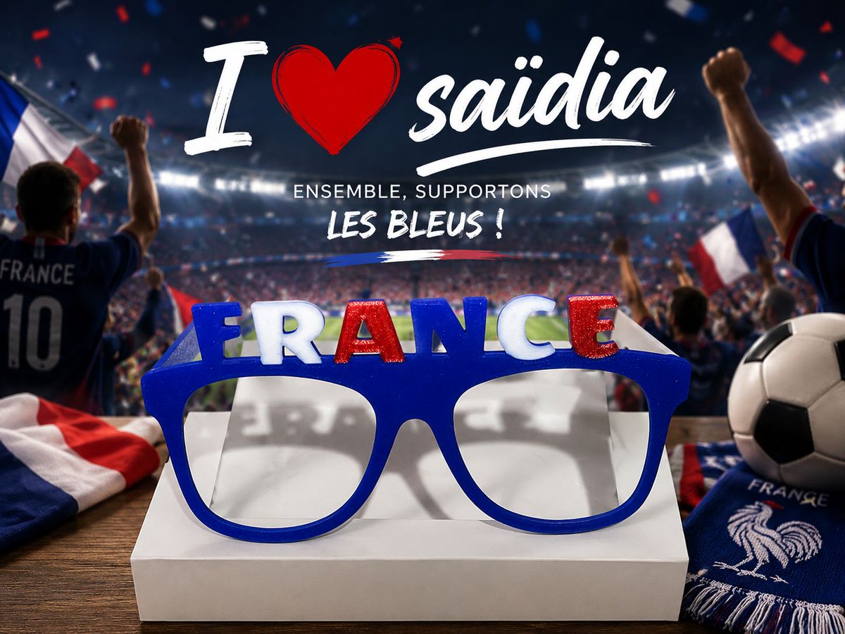 yahyahakka's tweet photo. نظارات  تزيينية مخصصة لمشجعي كرة القدم 🇫🇷⚽️  مونديال 2026.
تذكارات صغيرة... لحظات كبيرة. 
عيش أجواء مونديال 2026 من جوهرة 💎 الساحل المتوسطي السعيدية. 
SAIDIA 2026 🇲🇦 🇲🇦 🇲🇦 https://t.co/1VSn13GL50