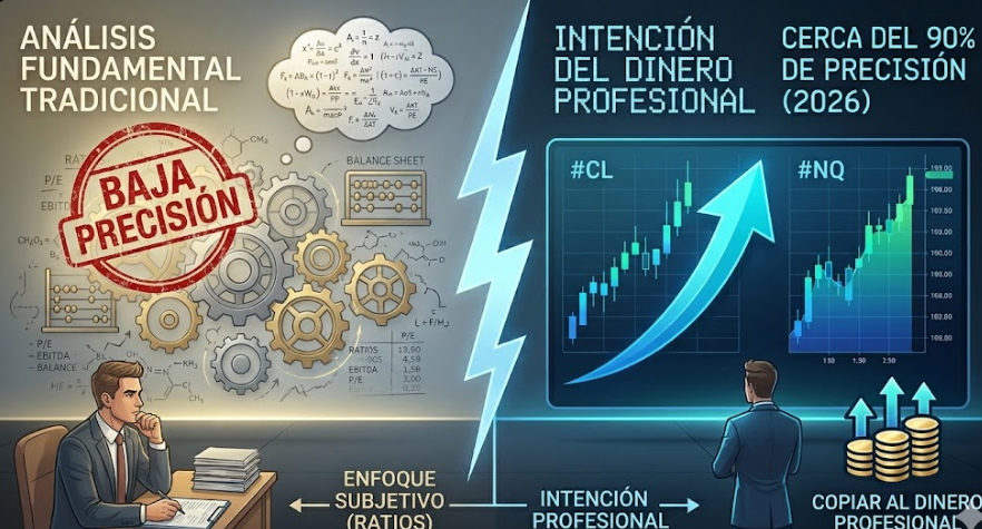 JordiTrading's tweet photo. Hoy estaba escuchando un podcast de un inversor "value", explicando las bondades de entender los ratios de las compañías, y de hecho lo defendía como el mejor sistema que existe...

IMO, nada puede batir a un sistema que se base en la intención del dinero profesional... NADA

Todo lo demás me parece genial como complemento pero nunca como director de un movimiento.

El fin de semana marque unos movimientos en #CL #NQ se han cumplido ambos

Me lo ves hacer cada semana!! Durante 2026 llevamos   un acierto cercano al 90% en los movimientos previstos, es público y lo puedes comprobar.

Ningún sistema basado en fundamentales está ni siquiera cerca de estos porcentajes.

No pierdas el tiempo en aprender fórmulas y nombres complejos que no te darán ninguna ventaja en el mercado, aprende a copiar al dinero profesional.