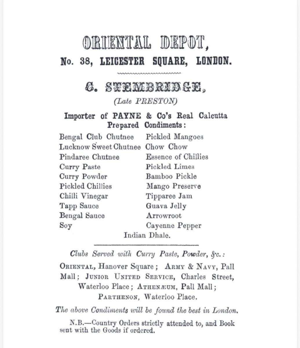 nehavermani's tweet photo. Who is going to tell ⬇️ about the imperial circuit through which foods from colonised parts of the world reached the land of colonisers &amp; shaped as well as became a part of their local foodscape. Because I ❤️ food adverts, here are two from 1860s London ft chutneys &amp; spice blends https://t.co/y0xiwM59dP