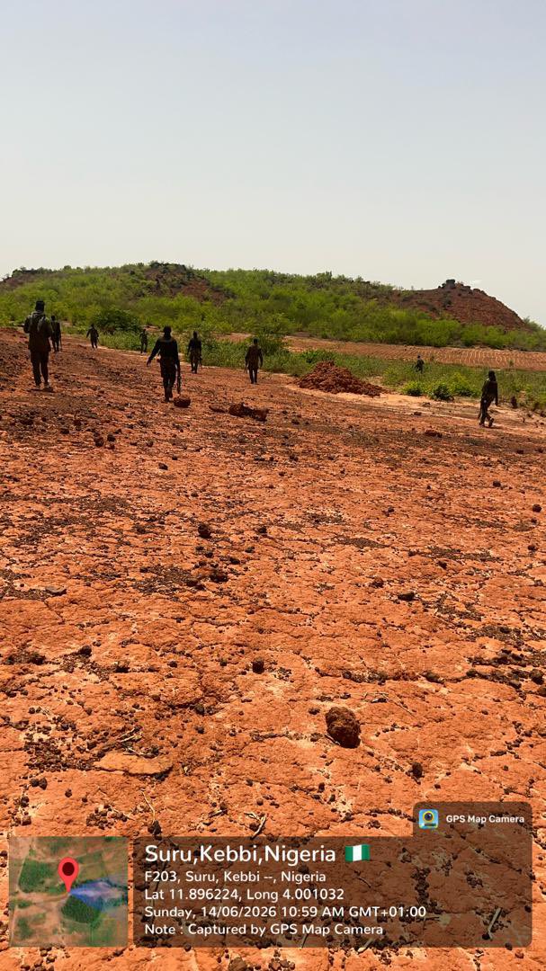 HQNigerianArmy's tweet photo. OPERATION FANSAN YAMMA: TROOPS OVERWHELM LAKURAWA TERRORISTS IN KEBBI STATE, RECOVER HEAVY CALIBRE WEAPONS  AND IMPROVISED EXPLOSIVE DEVICES

Troops of Sector 2 Operation FANSAN YAMMA operating in Kebbi State   have recovered massive high calibre weapons and improvised explosive devices In a sustained and decisive effort to rid the North-West region of terrorism and criminal elements,

The successful offensive operation,  took place on 14 June 2026 around the Dogon Daji general area in Dandi Local Government Area of the State. During the  operation,the gallant troops brought superior firepower to bear on the Lakurawa Terrorist Group, decisively overwhelming the terrorists and forcing them to flee. 

A follow-on aggressive pursuit  along the terrorists' withdrawal routes led to the recovery of a large cache of arms, explosives and logistics equipment abandoned by the fleeing elements. 

Items recovered from the terrorists camp included Rocket-Propelled Grenade (RPG) launch tubes, Several Rocket-Propelled Grenades (Warheads), 
Multiple Improvised Explosive Devices (IEDs), 2  motorcycles utilized by the terrorists for mobility and battery chargers and various personal belongings. The troops emerged from the engagement unscathed, with zero casualties recorded. 

The operational success underscores the unwavering commitment of the Joint Task Force North West, Operation FANSAN YAMMA, to dismantling terrorist and bandit networks across the region. The Nigerian Army remains resolute in sustaining offensive pressure on these criminal elements, denying them freedom of action and disrupting their nefarious activities to ensure the safety and security of law-abiding citizens.

OLANIYI OSOBA
Lieutenant Colonel 
Acting Deputy Director, Army Public Relations
8 Division Nigerian Army / Sector 2 Operation FANSAN YAMMA  
15 June 2026
