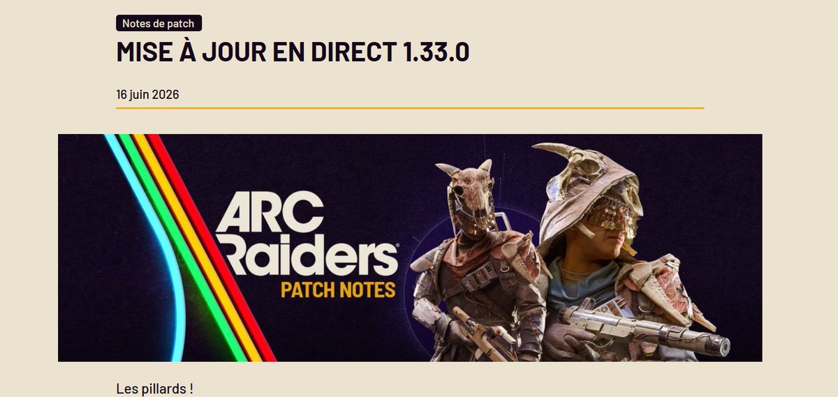 WisethugTV's tweet photo. Le nouveau patch d'ARC Raiders est là ! 

Nouvel event nomades : vous farmez des Mérites convertis depuis l'XP et vous fouillez la Surface pour récup des reliques, à condition d'extraire avec.

On gagne des des items, des jetons Raider et une tenue pour le poulet !

En parallèle, le projet Chemins convergents tourne jusqu'au 27 juillet et lâche au bout la variante rouge et noir de la tenue, la breloque Sextant et de quoi monter à 300 jetons sur la saison.

Gros changement : la fin du loadout gratuit la nuit et sur le mode Close Scrutiny, en test sur trois semaines... parfait pour les joueurs PVP ?

Et en fin de post on apprend qu'ils travaillent toujours sur la mise à jour majeure d'Octobre.

Vous en pensez quoi ?