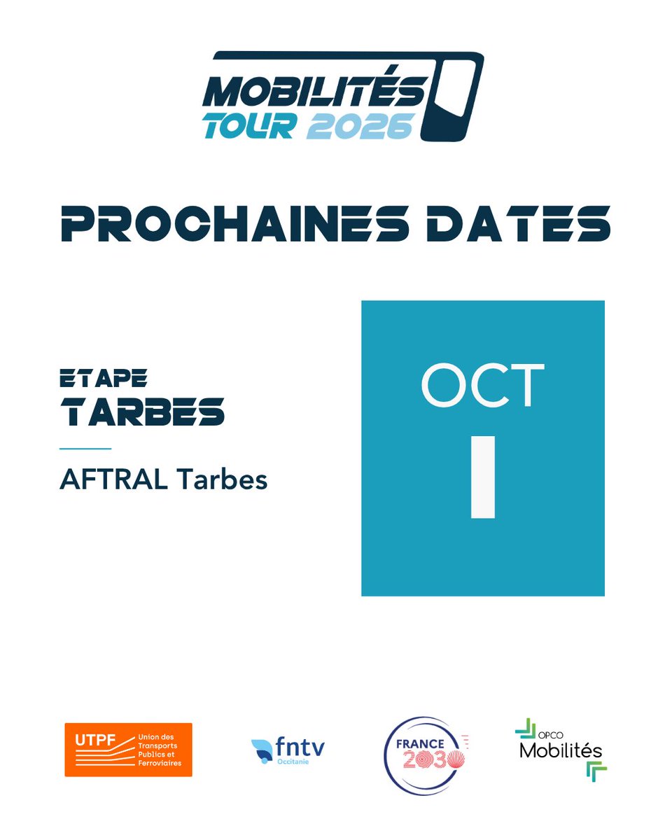 AFTRAL's tweet photo. 🚍 Mobilités Tour 2026 : cap sur Toulouse !

Le 23 juin, venez découvrir les métiers du transport de voyageurs, rencontrer des recruteurs et trouver une formation, une alternance ou un emploi.

📍 Allée Jules Guesde, face au Quai des Savoirs
🎟️ Entrée libre

#MobilitesTour https://t.co/132OzFvS0a