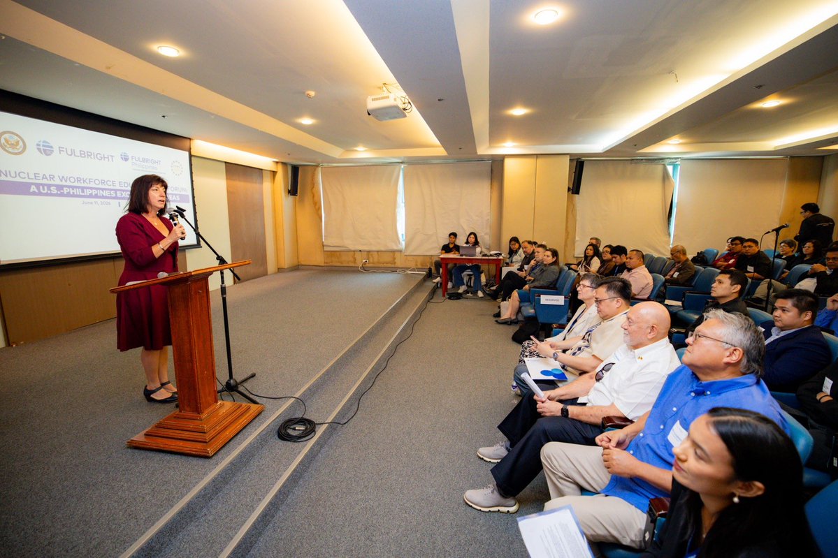 USEmbassyPH's tweet photo. LOOK: Fulbright Philippines hosted a #Freedom250 lecture featuring @ENERGY Deputy Assistant Secretary Elizabeth Urbanas, @FulbrightPrgrm specialists, and Philippine leaders to discuss how to build foundational human resources for the Philippines' nuclear energy sector. https://t.co/jl6T5kFlp5