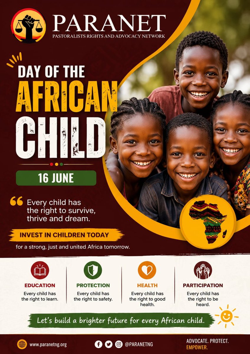 ParanetRight's tweet photo. On Day of the African Child,

 Paranet reaffirms every child’s right to legal identity.

No child should be invisible. Every birth must be registered.
Every child deserves a name and a future. #RighttoIdentity https://t.co/rWbeZBqReI