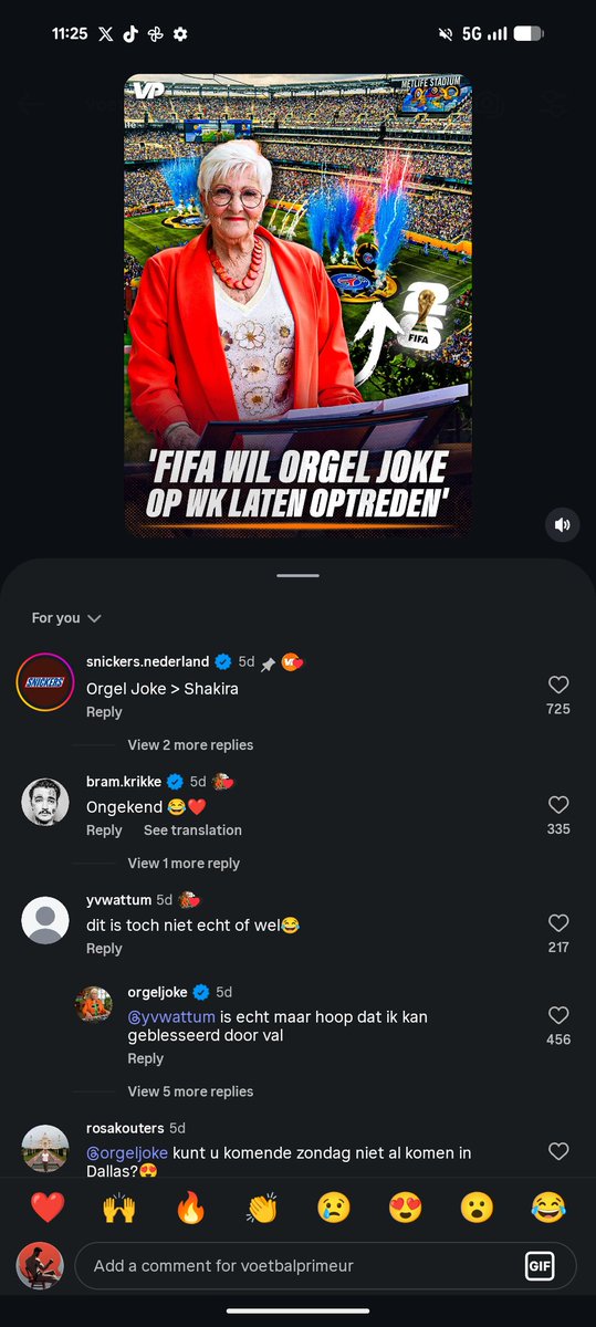 FiattotheCrypto's tweet photo. it is conformed by herself on Instagram! 

Tekst in image:
"Fifa want orgel Joke to perform at World Cup"

Translate based on her own reaction:
"It's real, but I hope I can make it because I'm injured by falling"

#joke #meme #wc2026 https://t.co/7yRA948nXV