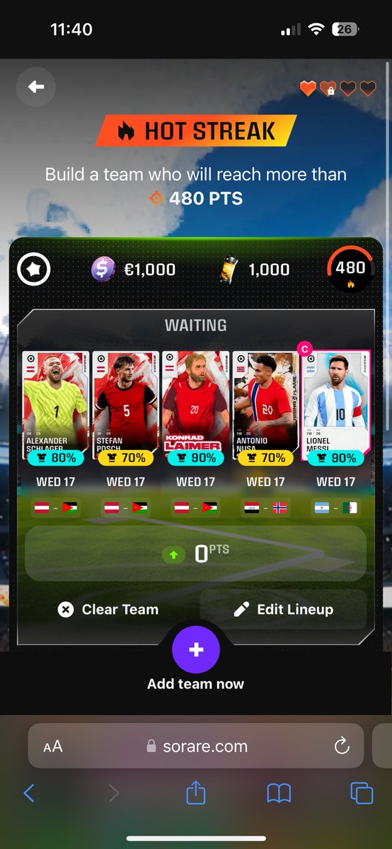 Pierrehlx's tweet photo. Mon équipe pour les 1000€, j’ai Mbappé holo mais j’ai pas trop confiance. Vous en pensez quoi ? Vous changeriez quoi ? @Sorare @SorarePem #sorare #sorareset https://t.co/MeePJb0Prf