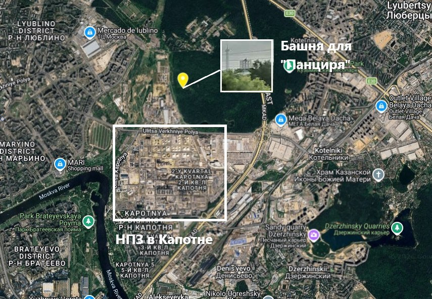 andriy_ht's tweet photo. Como dato curioso, cerca de la refinería atacada hoy en Moscú, en el distrito de Kapotnia, se construyó recientemente una torre destinada a albergar un sistema de defensa antiaérea "Pantsir", aunque es probable que el sistema aún no haya sido desplegado

Las imágenes por satélite indican que la construcción de la torre comenzó a mediados de mayo en la zona de Kuzminki, aproximadamente a un kilómetro de la refinería