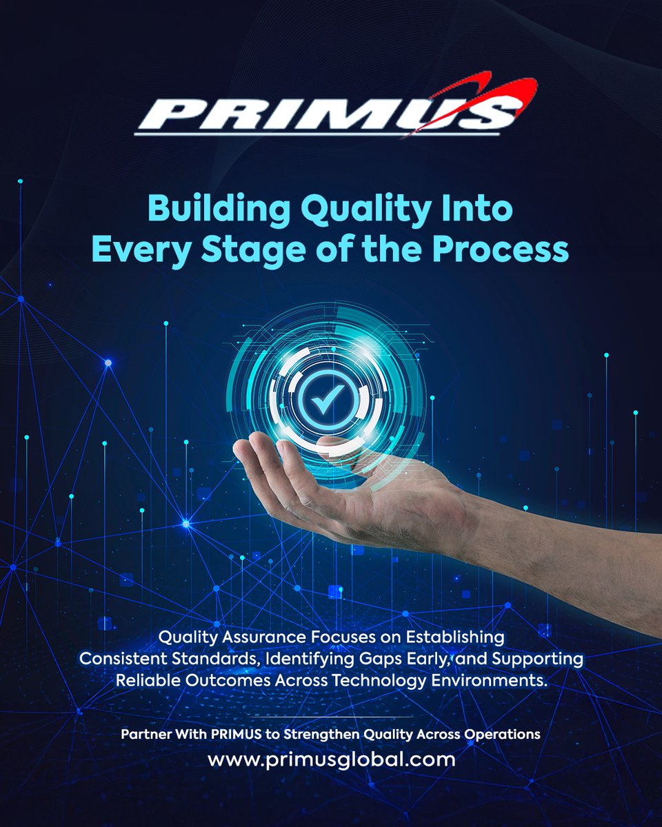 Primus_Services's tweet photo. Early validation, consistent standards, and proactive quality assurance help reduce risks and deliver reliable
outcomes
Partner with PRIMUS to strengthen quality across operations
#QualityAssurance #SoftwareQuality #PRIMUS #OperationalExcellence #TechnologySolutions https://t.co/tD7J1fMbUp