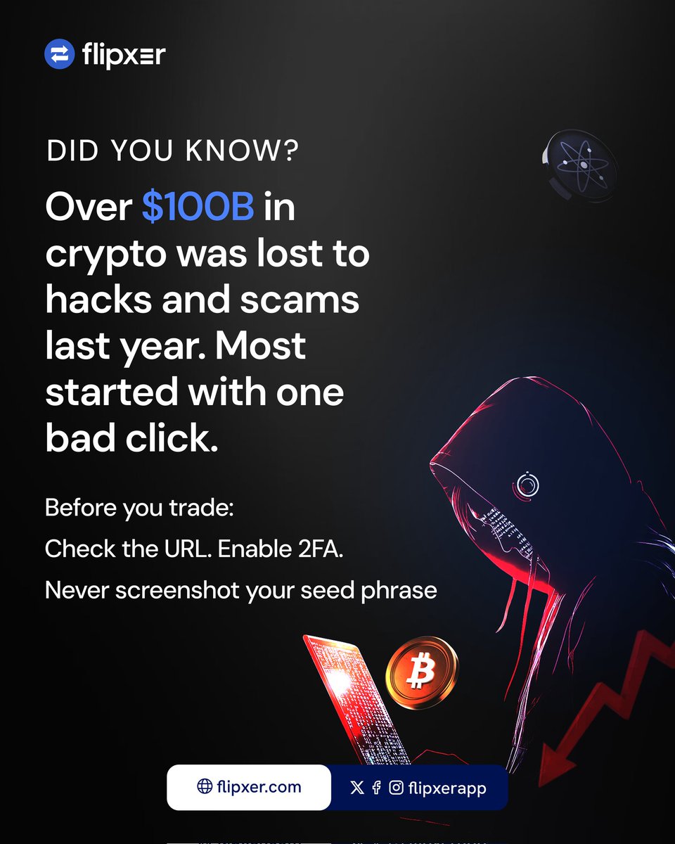 FLIPXERAPP's tweet photo. "Not your keys, not your crypto"

FLIPXER runs bank-grade encryption + live fraud monitoring so speed never costs you security.

Simple. Fast. Secure.

Click the LINK IN BIO to sign up and START TRADING TODAY. https://t.co/IwJesYEhN8