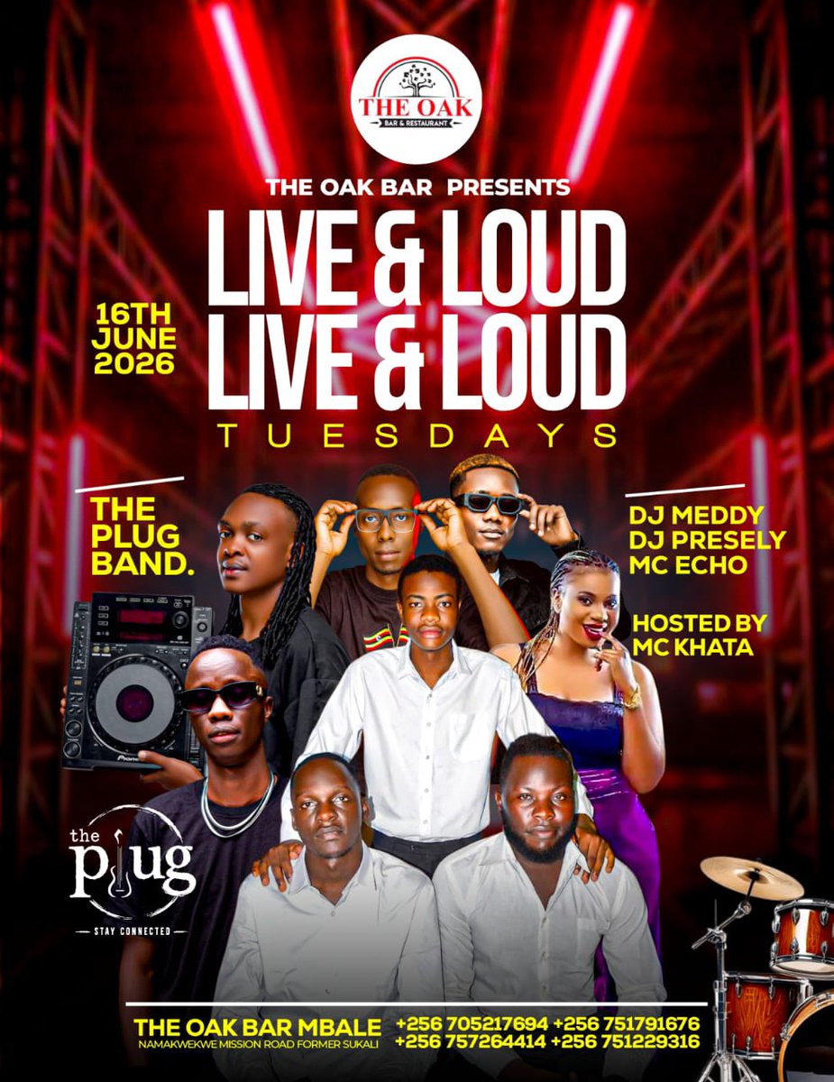 theoakmbale's tweet photo. Tuesdays are for live music, loud vibes, and unforgettable moments! Join us at @theoakmbale as The Plug Band @dvjpresley @McKhataUg @Mcecho2756935 @MugoyaDj takes over the stage.

RSVP: 0751791676

#LiveAndLoudTuesdays #HomeOfGoodVibes #BeyondExpectations https://t.co/kDsgsRBLAL