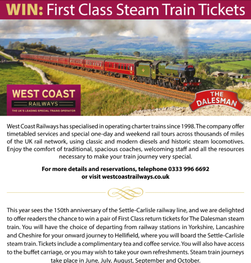 The_Dalesman's tweet photo. Don't miss the opportunity to win a pair of first-class return tickets for The Dalesman steam train.
To enter for a chance to win, simply follow the link in our bio to order your July issue...
#July #july #competition #competitionsuk #competitionready #competitionwinner https://t.co/vTwnHiplDB
