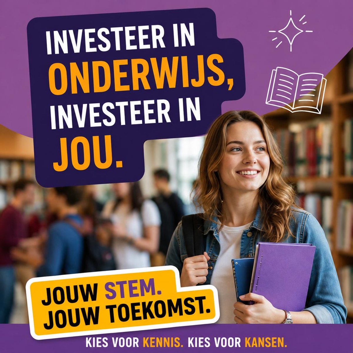 JSJTNED's tweet photo. 📚 Wat als jij meer invloed had op de keuzes die worden gemaakt over onderwijs?

Van studiefinanciering tot de kwaliteit van opleidingen: beslissingen die vandaag worden genomen, hebben invloed op jouw toekomst.

🗳️ Jouw stem. Jouw toekomst.

#JouwStemJouwToekomst https://t.co/AA1KhNlNbw