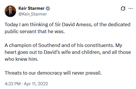 godblesstoto's tweet photo. Observe and compare.

The murder of Jo Cox: 
Murdered by a far-right terrorist.
 
The murder of David Amess: 
Apparently, he just died. https://t.co/gapzuN8tfv