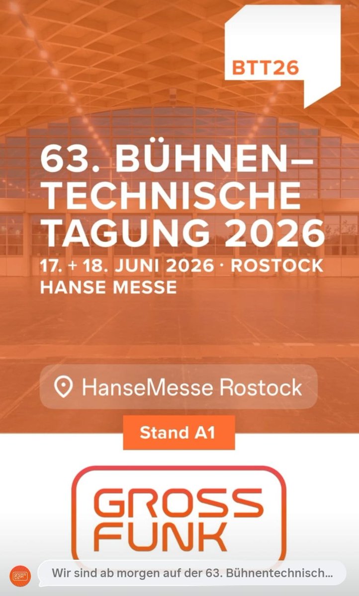 robotmakersgmbh's tweet photo. Visit Gross Funk on Juni 17 and 18 at BTT 2026 -HanseMesse Rostock 📅 
Inform yourself on latest trends in show tech🎭 
StageWagon powered by RM will be there for first hand experience😊
Open transformation, requisite transport or moving larger structures - no problem🦾 https://t.co/3FLqzvdNgU