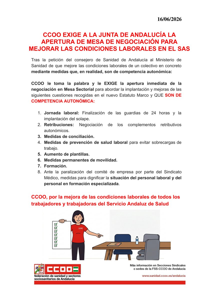 fssccooand's tweet photo. 📝 Exigimos a la @AndaluciaJunta que abra mesa de negociación para mejorar las condiciones laborales en el SAS

https://t.co/Vs5JzxgUK6

👉 Quienes firman cartas reclamando soluciones también deben asumir las competencias que ya poseen

#CCOOTuSolución https://t.co/t1nYMDWYhl