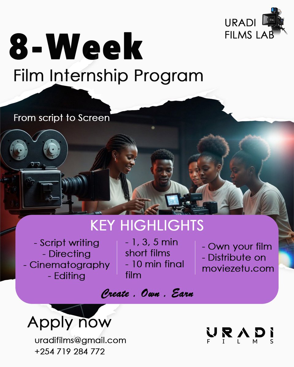 uradifilms's tweet photo. As part of our Inua Filamu Initiative, we are launching an attachment program designed to give filmmaking students a real opportunity to grow, create, and earn from their craft.

#InuaFilamuInitiative #UradiFilms #MovieZetuKe #AttachementProgram #KenyanFilms https://t.co/yaIFELruF0