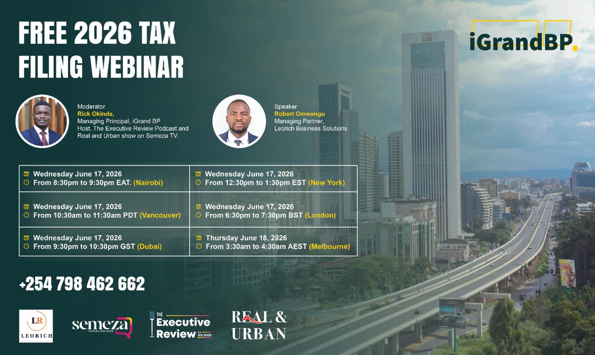 iGrandBP's tweet photo. Join Rick Okinda and Robert Omwangu in a Free Tax Filing Webinar this Wednesday from 8:30pm (Nairobi). This webinar seeks to help you complete your tax filling ahead of the statutory timeline of June 30th. ##IdeasThatProfit https://t.co/EZaoHmX2Fy