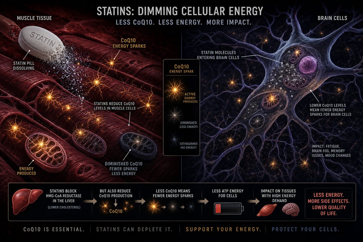BioMetabolica's tweet photo. 40 million people take statins daily.

Most do not know they deplete the one molecule that powers every cell in their body.

Thread 🧵 https://t.co/dXOt3RmTqJ