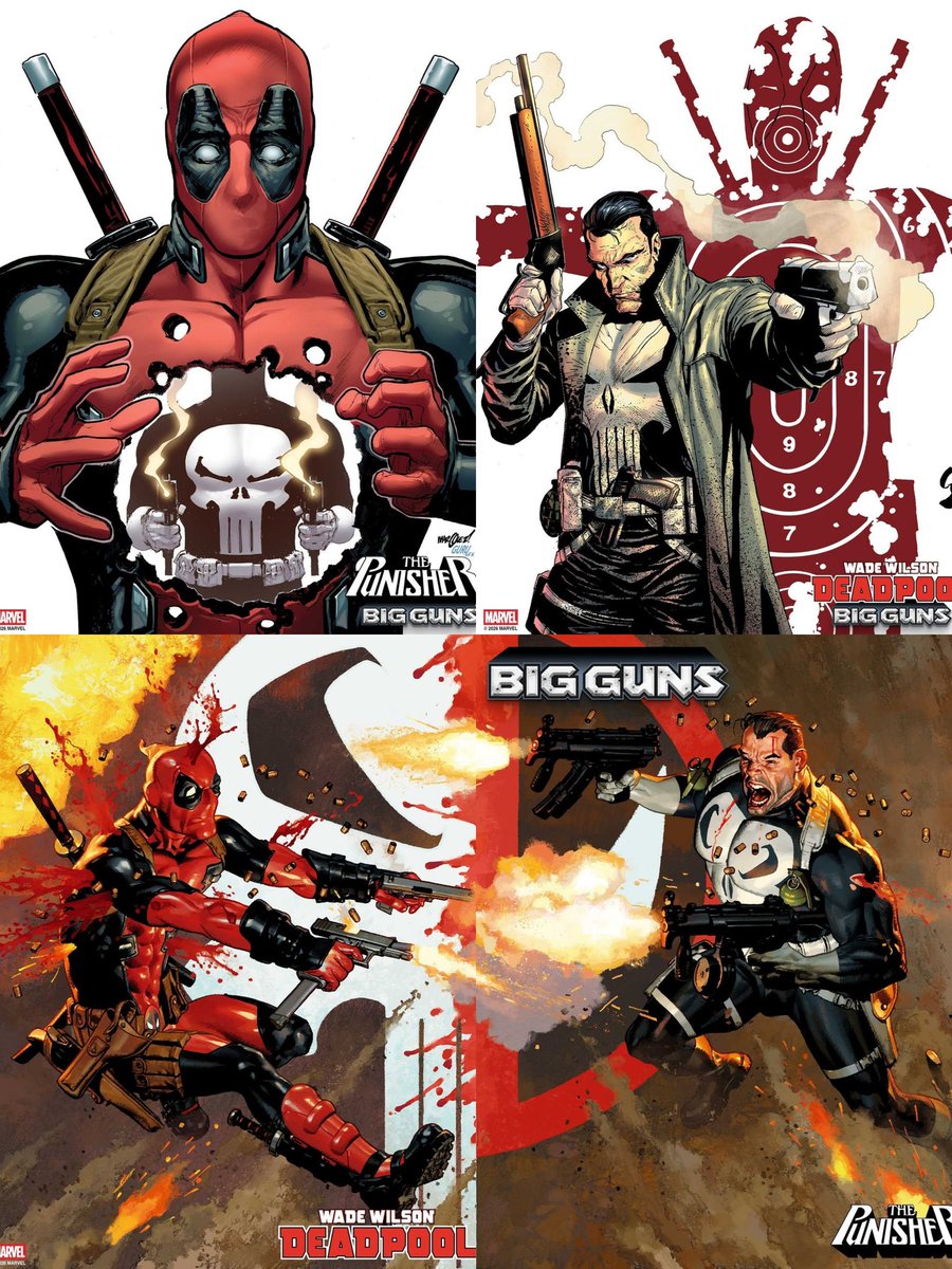 Comicbugle's tweet photo. Marvel Comics has announced a new 4 part crossover for the Deadpool and The Punisher books.

"Just as the Merc with a Mouth takes on one of the most high-stakes jobs of his Career,Frank Castle seeks to even the score. Expect a clash of bullets and bloodshed". https://t.co/jKiPQFWZyc