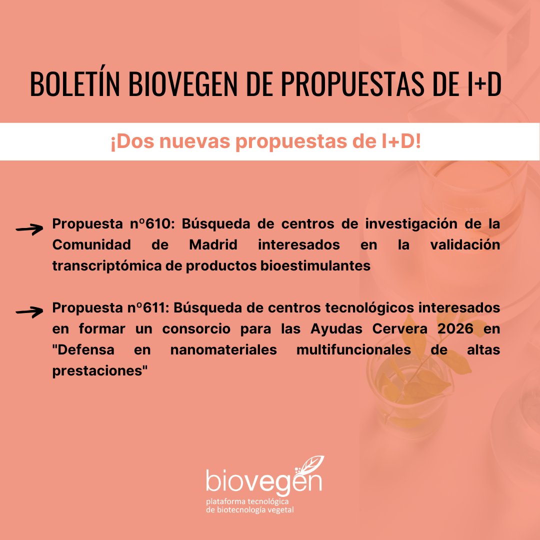 biovegen's tweet photo. 📢 ¡Nuevo Boletín BIOVEGEN de Propuestas de I+D! Incluye dos nuevas propuestas:

🔗¡Échale un vistazo! https://t.co/IlVvf62J80
 
 #propuestasID #boletínBIOVEGEN #proyectos https://t.co/F38DKd4ZJM