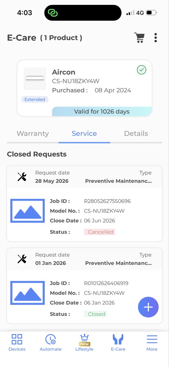narayanadhoss's tweet photo. @PanasonicIndia @panasonic 
I had bought a 5year extended warranty &amp; PMS hoping that the yearly 2 free service will be hassle free. But to my disappointment I have been raising for regular PMs service from 30th of May 2026. Chennai executive has not turned up and charging 950. https://t.co/cGzjWuH4s2