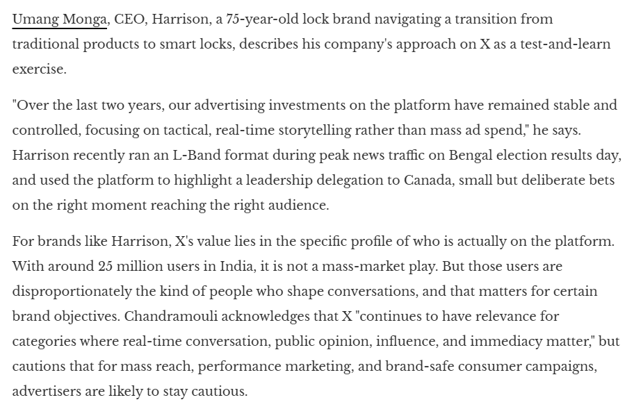 UmangMonga's tweet photo. Thank you, @Social_Samosa  for featuring our perspective.
For Harrison, X is not just a media platform—it's a space for timely engagement, thought leadership, and meaningful dialogue.
Read More: https://t.co/Jo1UgGzY3C

#advertisingatX #marketingatHarrison #momentmarketing https://t.co/ts0beDPgmD