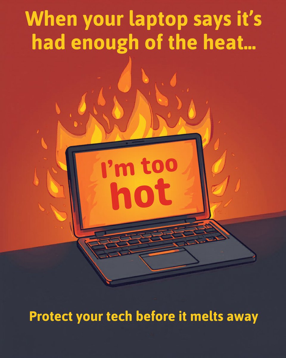 pcwakeup's tweet photo. Keep your laptop cool - heat can quickly damage your system ☀️💻
If it’s overheating, don’t risk it.
Bring it in and we’ll sort it ✅
#PCWakeup #Ipswich #Suffolk https://t.co/r8li1FN6t1