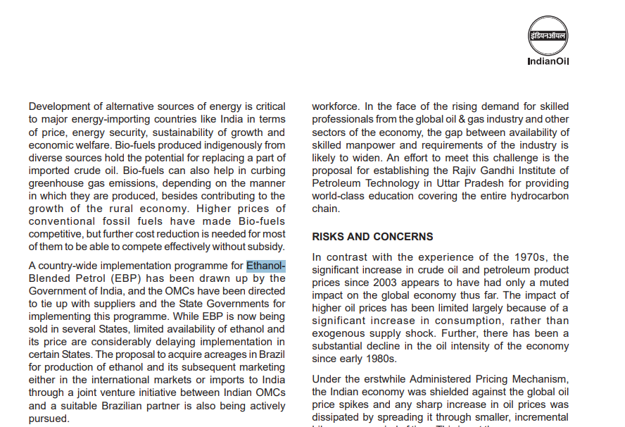 AbhishBanerj's tweet photo. It's so strange.

All through the UPA years, ethanol blended petrol was seen as a national aspiration

Read from Indian Oil's 2006-07 report : India was even looking to acquire ethanol from Brazil!

But in typical UPA style, very little got done...

Then, BJP came to power, got things done and created wave of anger against ethanol...