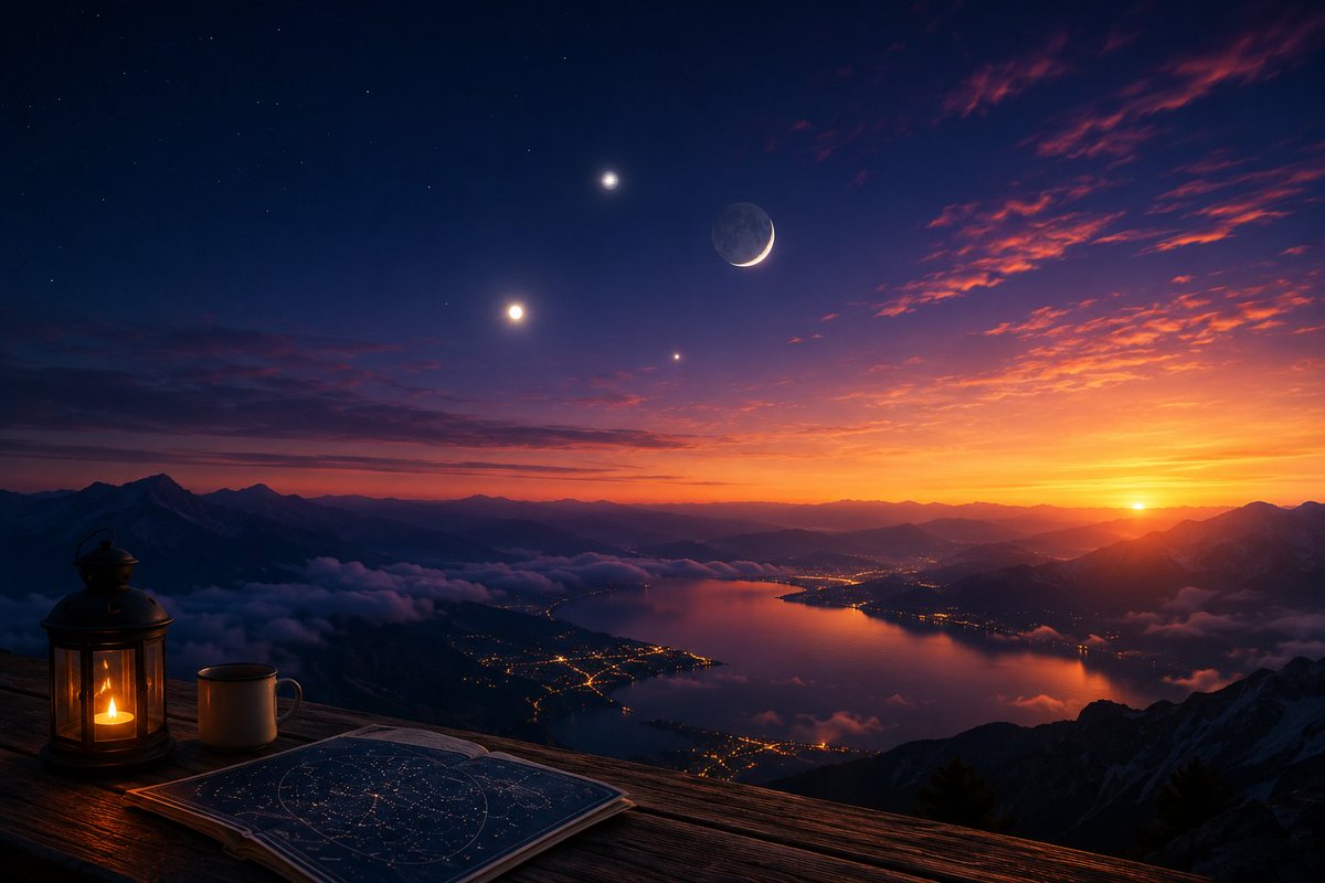 moondailys's tweet photo. Venus, Jupiter, the Moon &amp; Mercury https://t.co/H5cX40vjuk