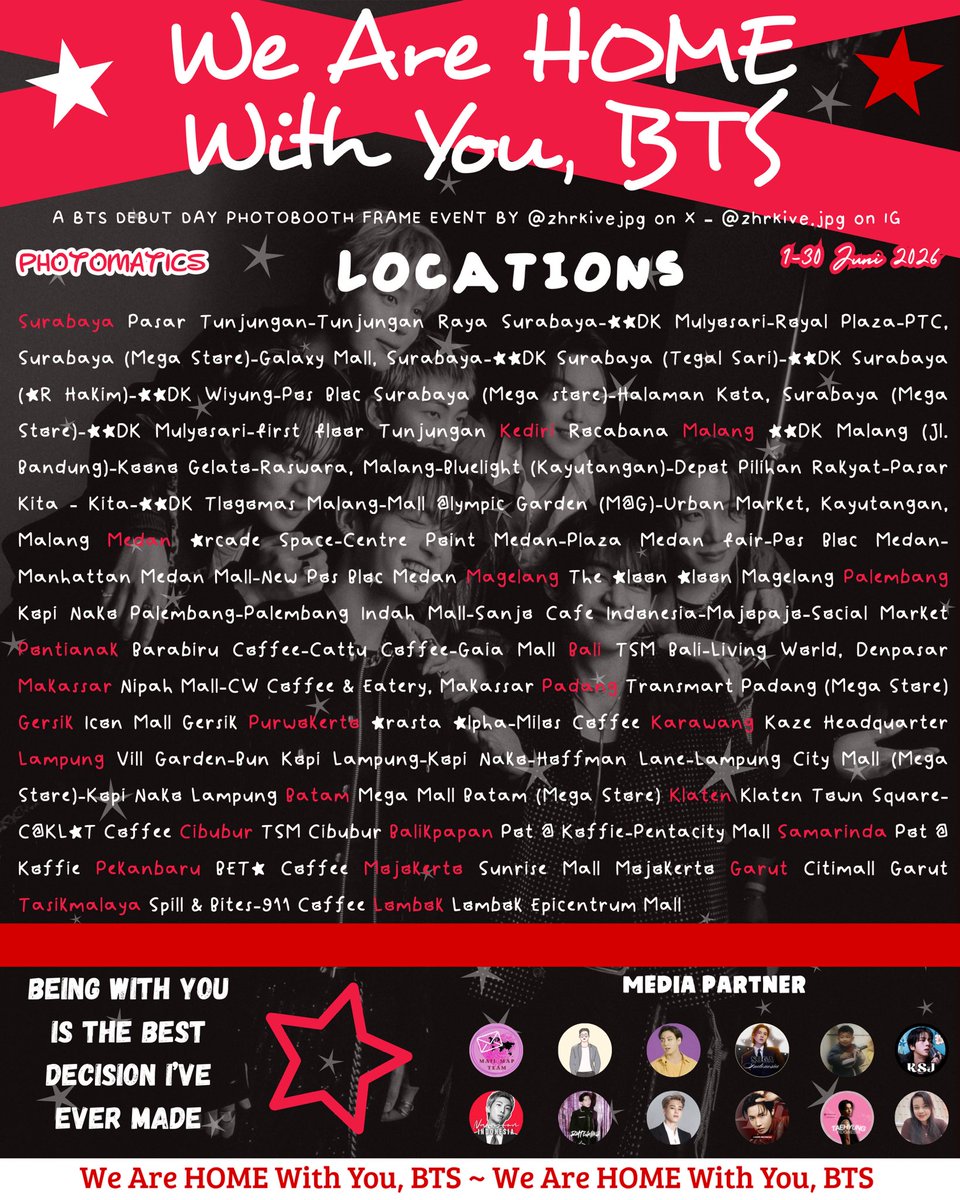 adorkablejoon's tweet photo. 𝐖𝐞 𝐀𝐫𝐞 𝐇𝐎𝐌𝐄 𝐖𝐢𝐭𝐡 𝐘𝐨𝐮, 𝐁𝐓𝐒
A BTS Debut Day Photobooth Frame Event by @zhrkivejpg

📌 @photomaticsid 
🗓️ 1-30 Juni 2026
➜ More details are in the poster!

Kindly use #WeAreHOMEWithYouBTS and tag me (@zhrkivejpg) when you use this frame!

#방탄소년단 #13withBTS https://t.co/10PdBc7EKn