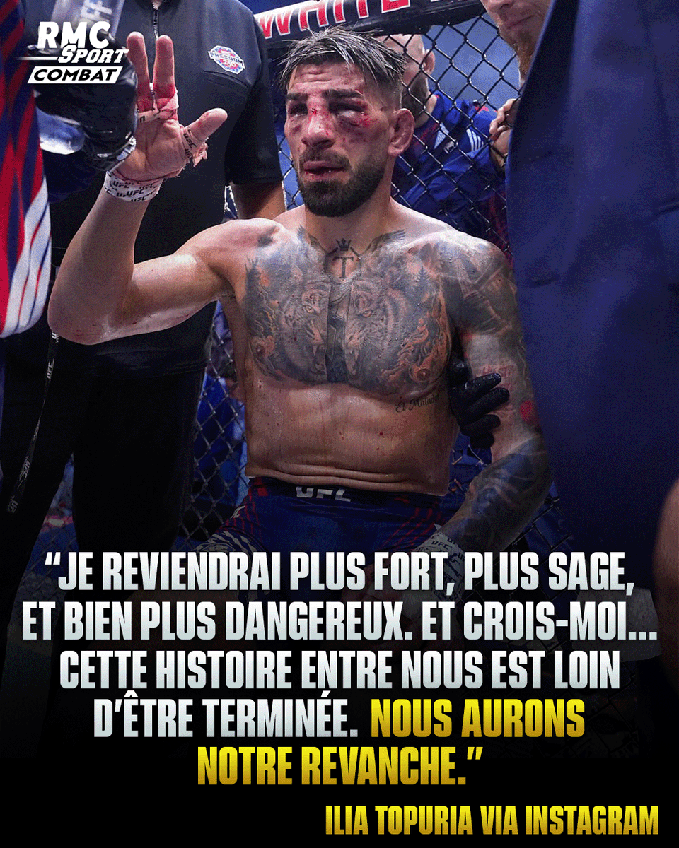 RMCSportCombat's tweet photo. 🚨 Ilia Topuria veut sa revanche !

🗣️ Ilia Topuria s’est exprimé après sa défaite face à Justin Gaethje. Il félicite l’Américain et ne se cherche aucune excuse. L’ex-champion des poids légers explique vouloir sa revanche.

🤔 En cas de rematch, vous voyez Ilia capable de battre Gaethje ?