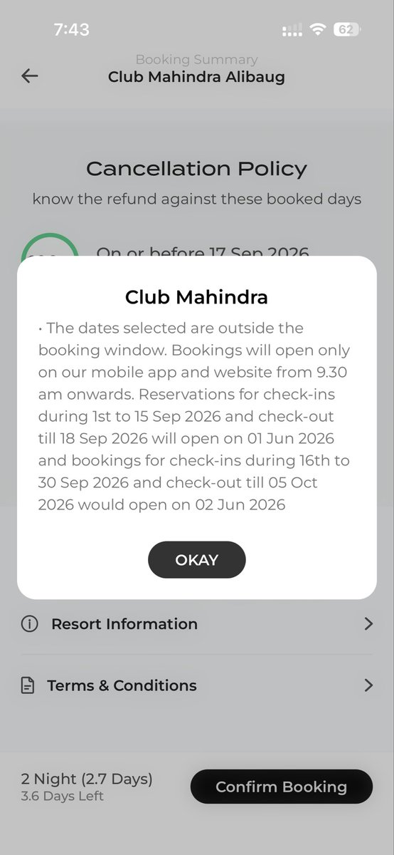 AdvSA07's tweet photo. @clubmahindra what is wrong with ur app. I am trying to book a room, but everytime this illogical notification pops up, i am trying to make a booking for the month of october bt i am unable to do so. Pathetic service. @anandmahindra @jagograhakjago https://t.co/x1uHBkbaD9