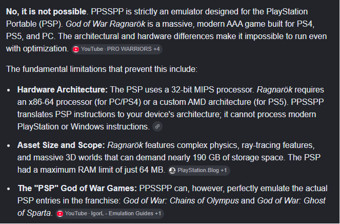 Infinite_Void1's tweet photo. @TrunksESP @ohlookitsrafa You cant even run GoW 2018 or Ragnarok on that emulator because it was made to emulate only PSP games it doesn't have to do with optimization it literally is because they're new and require newer hardware that can meet the demands on the games https://t.co/EHFTHqPL7L