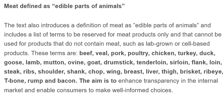 PeterZerjavicEU's tweet photo. V EP so potrdili seznam pojmov, ki bodo v EU rezervirani za poimenovanje mesnih izdelkov. Skratka:  ime sojin steak ne bo dovoljeno, burger pa bo lahko ostal tudi veganski. https://t.co/0ueWRVyMcv https://t.co/nJHccPe9ZH