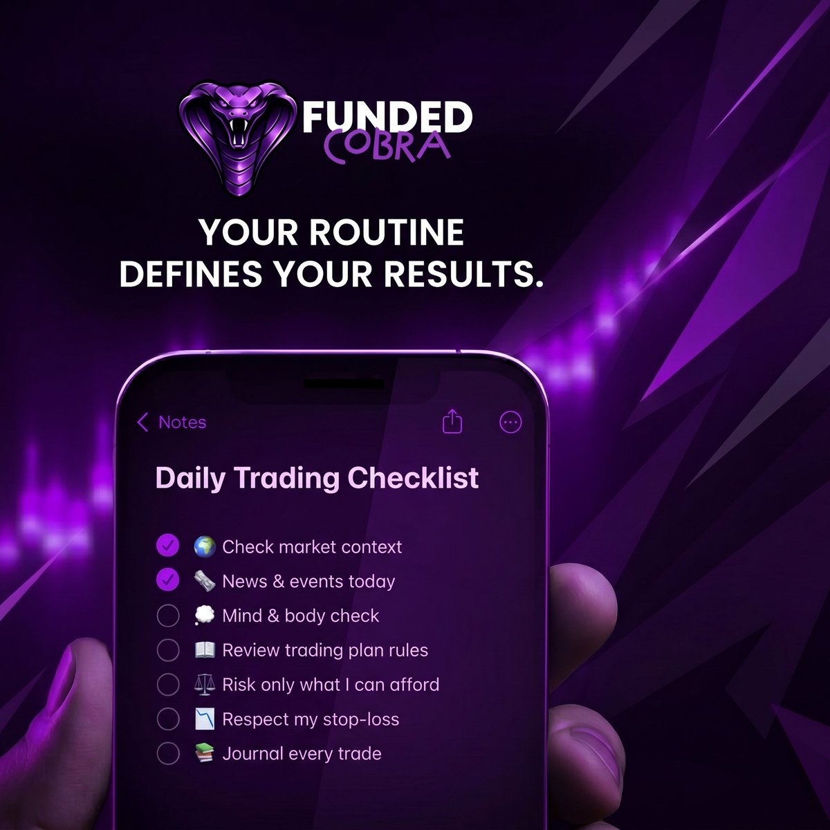 FundedCobra's tweet photo. A profitable trader doesn’t guess,they follow a process.
Build the routine. Control the risk. Stay consistent.
🌐 https://t.co/dDMCjcEE11
#Forex #TradingMindset #PropFirm #FundedCobra https://t.co/GNY33XcKqd