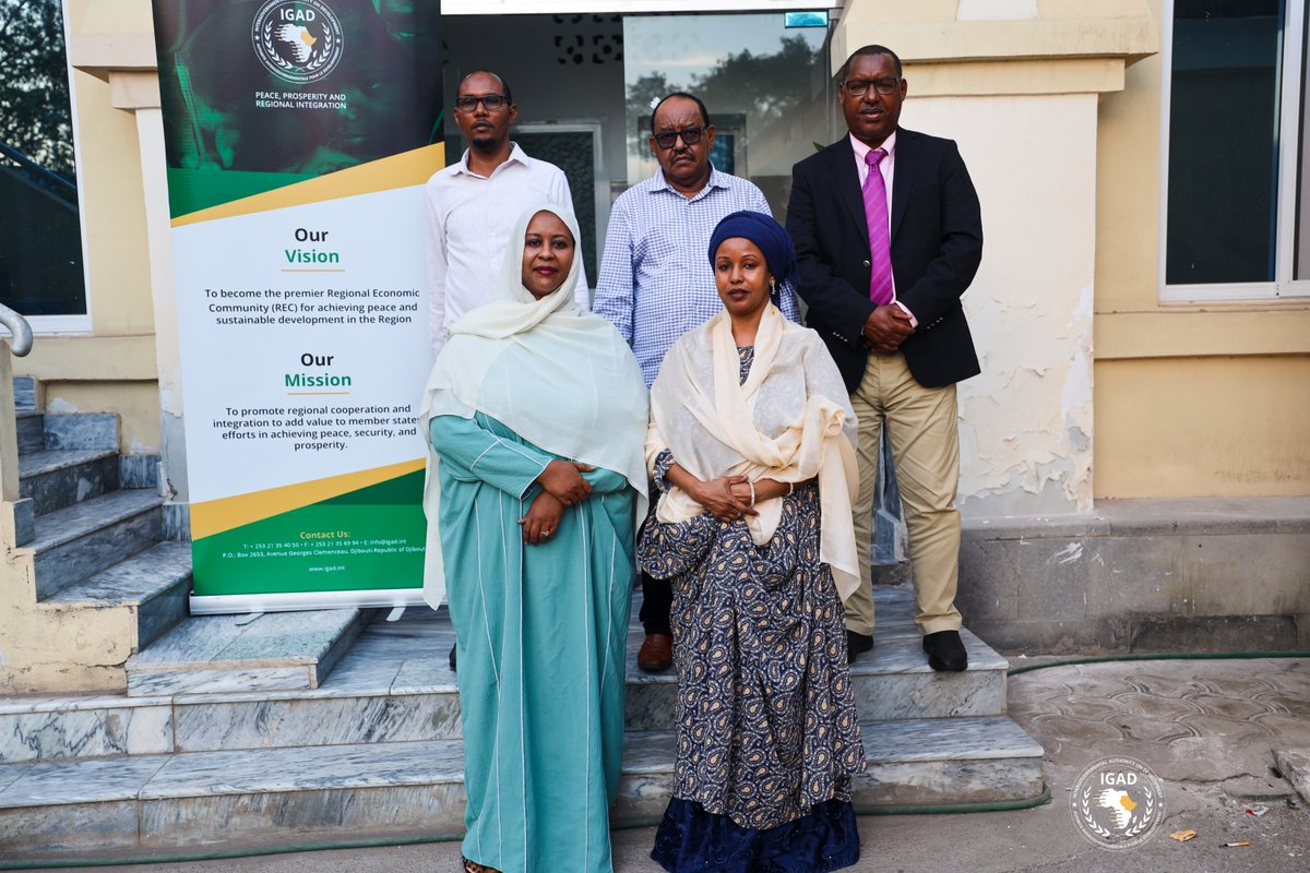 IGADsecretariat's tweet photo. Strengthening Partnerships for Regional Integration

IGAD’s Economic Cooperation and Regional Integration Division (ECRID) continues to strengthen partnerships that advance trade, connectivity, and economic integration across the Horn of Africa.

ECRID convened GIZ, the Horn of Africa Initiative (HOAI), and representatives from Djibouti, Ethiopia, and Somalia to enhance collaboration on trade facilitation, AfCFTA implementation, infrastructure development, and innovation. Participants agreed to strengthen coordination and avoid duplication of efforts to maximize regional impact.

ECRID also met with Mr. Eugene Torero, Regional Director for HOAI & Rwanda, and Dr. Aicha, Country Director of TradeMark Africa (TMA) in Djibouti, to deepen cooperation on regional trade and corridor management. During the meeting, IGAD was invited to participate in the upcoming Africa Trade Forum, organized by the Government of Ethiopia and TMA.

Together, these partnerships are helping build a more connected, prosperous, and resilient Horn of Africa.

#RisingWithIGAD
#OneRegionOneFuture