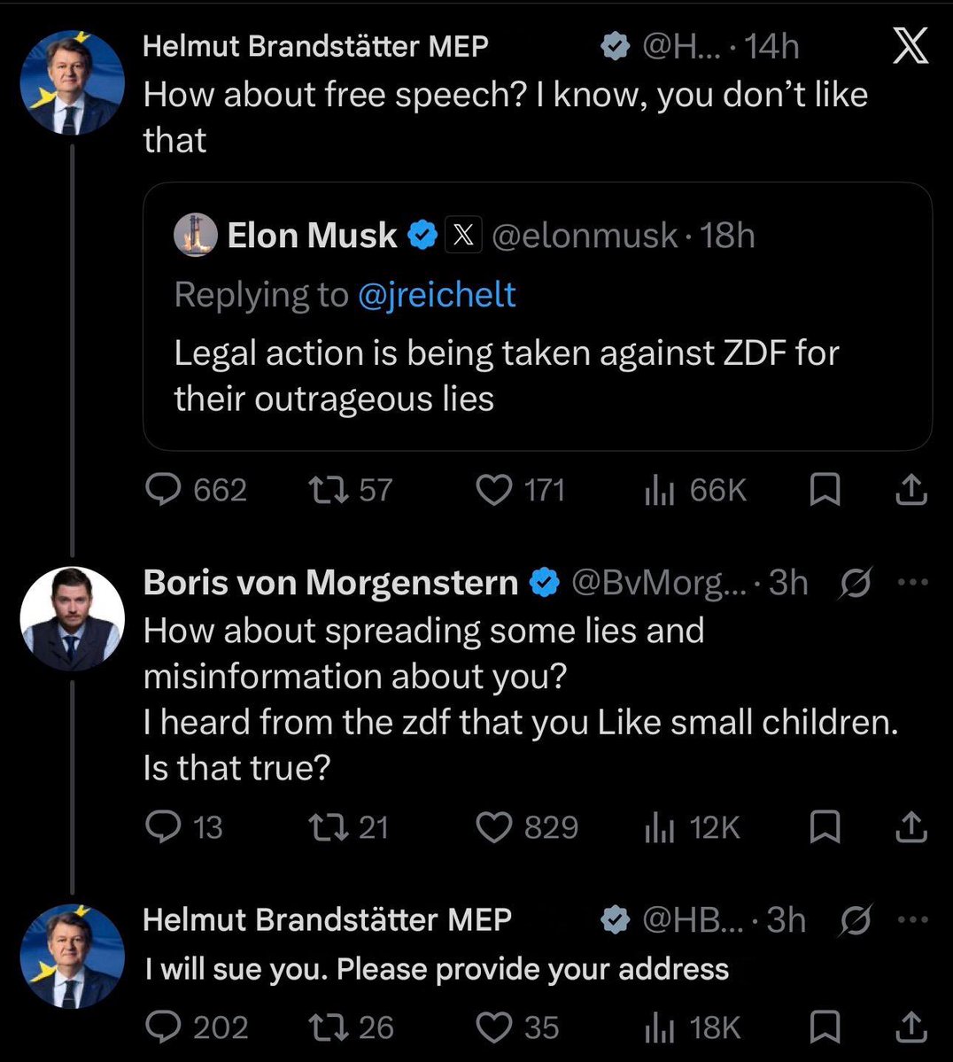MyLordBebo's tweet photo. 🇪🇺 European politicians are funny, in a bad way 

1) Defending disinformation against Elon as free speech
2) Instantly snap and want to sue if they’re attacked

Peak EU https://t.co/sEcwdJESqX