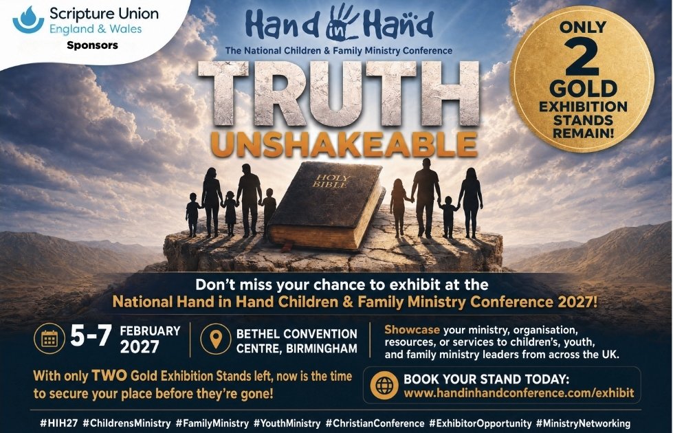 HiHConference's tweet photo. ONLY 2 GOLD EXHIBITION STANDS REMAIN! 
Want to showcase your ministry, organisation or resources at #HIH27?
5–7 Feb 2027
Birmingham
Connect with children's, youth &amp; family ministry leaders from across the UK.
Just 2 Gold Stands left — secure yours today!
https://t.co/27roDqU1TH https://t.co/cnNQ5VBnq2