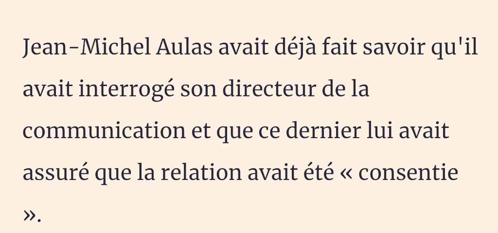 ParoleDeFemmes's tweet photo. Au-delà des conséquences politiques, la défense de Jean-Michel Aulas à la fin de l'article  interpelle.

🔹 Jean-Michel Aulas avait déjà fait savoir qu'il avait interrogé son directeur de la communication et que ce dernier lui avait assuré que la relation avait été « consentie ». https://t.co/xOFjvLtiy7