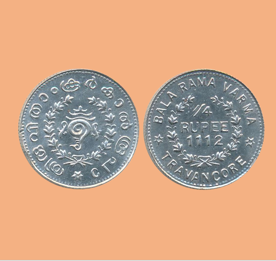 MintageWorld's tweet photo. Silver Quarter Rupee Coin of Travancore Maharaja Bala Ram Varma II

Varma Kings of Kerala primarily refer to the royal families of Travancore and to some extent Cochin, who used "Varma" as their title. This is a Kshatriya surname common among Keralam’s royal lineages, especially in the southern kingdoms.

Travancore Royal Family is the most prominent Varma kings belonged to the Kulasekhara dynasty of Travancore. They ruled from the early 18th century onward and transformed a small principality into a powerful, modern princely state.

For more...https://t.co/QXyDthAHbx

#coin #money #numismatics #keralam #varma #padamanabha #travancore #cochin #CulturUnitesAll #12YearsOfVikasBhiVirasatBhi