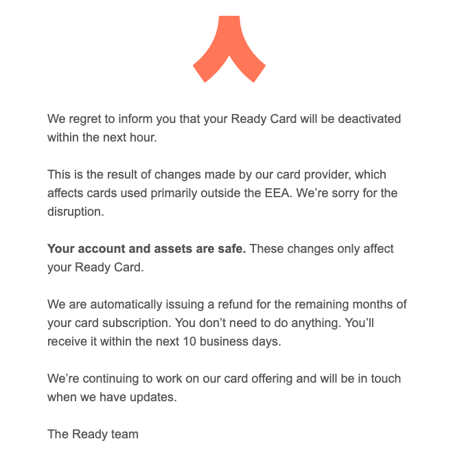 ngjupeng's tweet photo. Sad to see this, have been using @ready_co and had a really good experience

Anyway, I am now looking for a new card. Who's the best besides Ready? https://t.co/bqO3n1rXS6