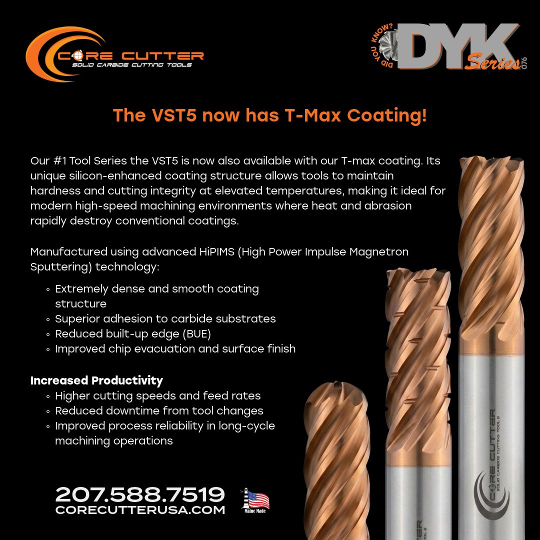 corecutterusa's tweet photo. You asked for it, and we totally delivered! The VST5 line is now available with T-Max Coating! 

#solidcarbide #cuttingtools #endmills #tmaxcoating https://t.co/WRg703iH67