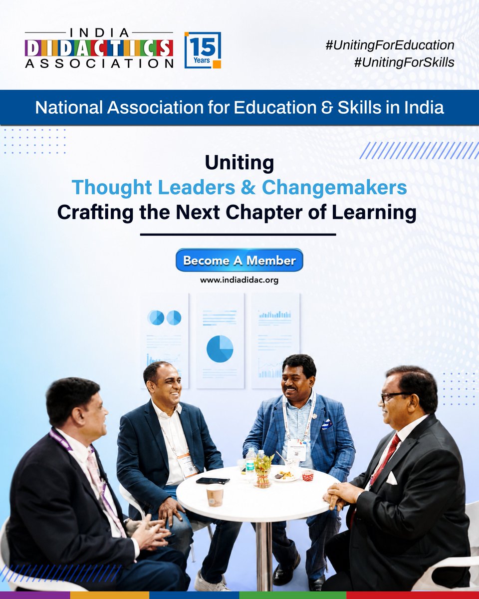 Indiadidac's tweet photo. 15 years of uniting India's education & skills ecosystem and the conversations just keep getting better.

When you join IDA, you don't just join an association. You walk into a room full of people who are as passionate about transforming education as you are.

Ready to find your people?

To Join IDA Click: https://t.co/3GsVnYpZ5B

Connect with us at:

Facebook: https://t.co/xZk2VW42ib
Instagram: https://t.co/xRUgRtVUUh
LinkedIn: https://t.co/BLD1O3Fbwh
YouTube: https://t.co/TqkW1te72o

#IndiaDidacticsAssociation #JoinIDA #UnitingForEducation #UnitingForSkills #EducationLeadership #SkillsDevelopment #EducationCommunity #FutureOfLearning #CollaborateForImpact #EducationNetwork #CreatingABetterWorld #BecomeAMember
