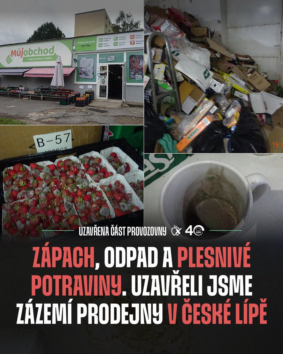 NaPranyri's tweet photo. 🆘 Zápach, plíseň na potravinách i hromadění odpadu! Kvůli nepřijatelným podmínkám pro skladování potravin jsme uzavřeli zázemí Supermarketu u Haika v České Lípě

➡ Více informací o kontrole:
https://t.co/OrytYY5YGU

#napranyri #potravinynapranyri #potraviny #ceskalipa https://t.co/P2Z1K5Bsh8