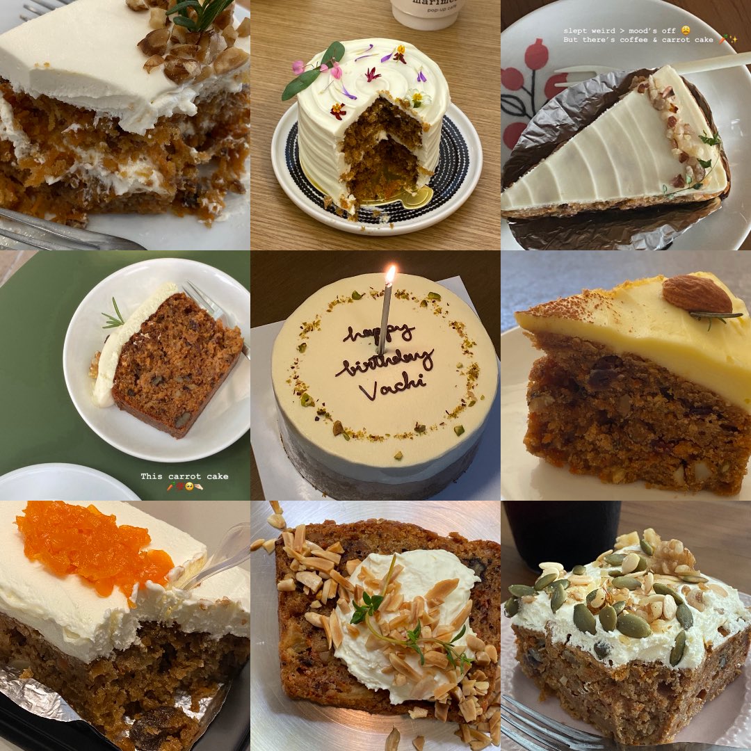 veryveryvv's tweet photo. ถ้าให้เลือกเค้ก No.1 ทั้งใจยกให้ ‘Carrot Cake’ เคยคิดว่าไม่น่าจะชอบ แต่พอได้กินจริงๆ ความชุ่มฉ่ำของเนื้อเค้กที่ผสมธัญพืชกรุบกรอบ หอมกลิ่นซินนามอนกับครีมชีสคือมันเข้ากันมากหง่ะะะ ครบ moist / aroma / texture เว่อ มีใครชอบเค้กแครอทเหมือนเราบ้างมั้ยย เสียงของพวกแกมีความหมายนะเว้ย 🥹🥕🍰✨