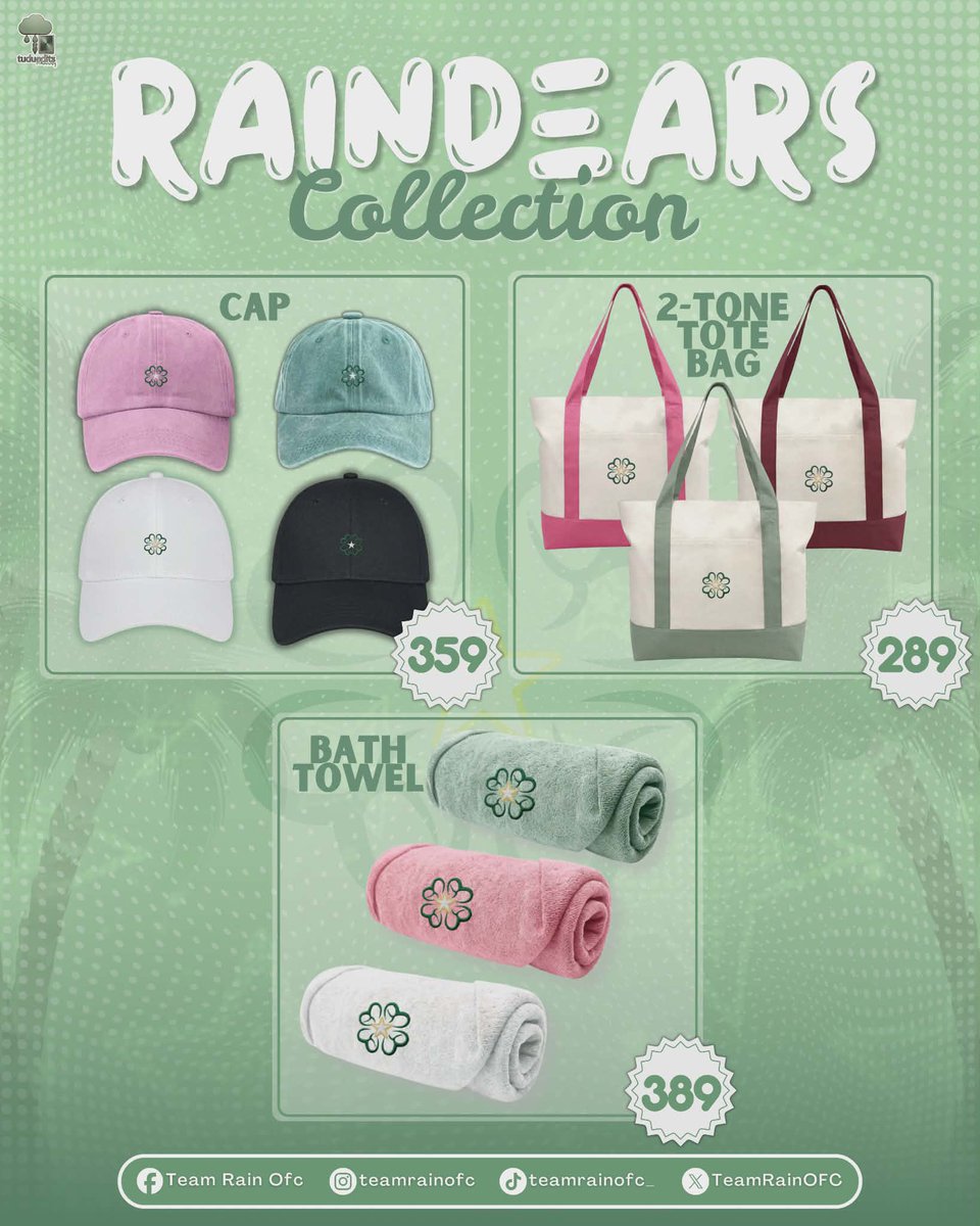TeamRainOFC's tweet photo. 🌧️✨ 𝐑𝐚𝐢𝐧𝐝𝐞𝐚𝐫𝐬 ‼️💚

As part of our preparations for Rainah's upcoming projects and events, and as we officially launch our official logo, we are excited to launch the 𝐑𝐀𝐈𝐍𝐃𝐄𝐀𝐑𝐒 𝐂𝐎𝐋𝐋𝐄𝐂𝐓𝐈𝐎𝐍!

This initiative aims to help raise funds for future fan projects, events, and other activities in support of Rainah. Every purchase will go a long way in helping us create meaningful and memorable projects for her.

🛍️ To place your order, simply click the link below and complete the order form:

🔗 [https://t.co/JvGHhtC71a]

Thank you for your continuous love and support. Let's make Rainah's future ganaps even more special together! 💙

RAIN CELMAR | #RaindearsCollection #RainCelmar #SHARain