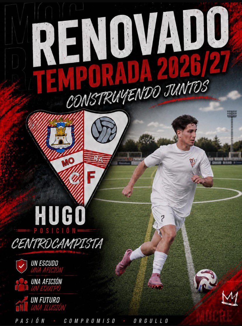 Mora_CF's tweet photo. ⚽️ TEMPORADA 2026/27 ⚽️

📌RENOVACIÓN 📌 

Desde el Mora CF comunicamos la renovación del jugador moracho Hugo para la próxima temporada 2026/27. 

💪Construyendo juntos. AÚPA MORA CF 💪 https://t.co/aw3bhzBscv