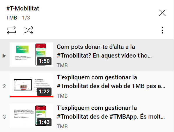 TMB_Barcelona's tweet photo. đťđą Vols saber com donar-te d'alta a la #Tmobilitat i com gestionar-la des del web de TMB i des del mòbil amb #TMBapp?
đš Al nostre canal de Youtube trobarĂ s 5 videotutorials per a tu đhttps://t.co/ZLelXKELMr https://t.co/W7azJRvmlK