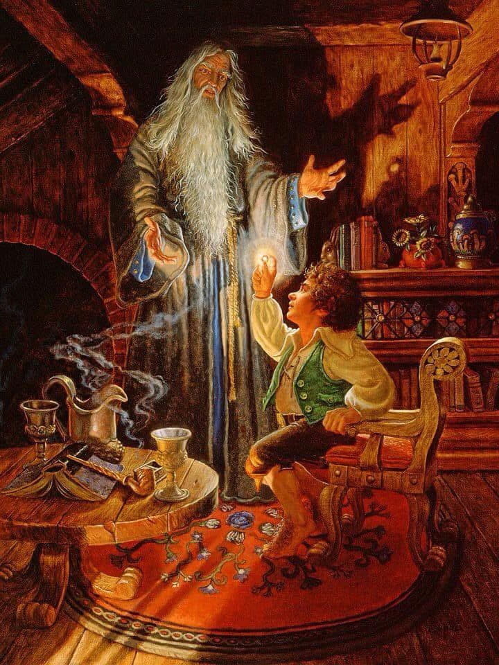 TolkienWorldG's tweet photo. Chapter 2 of The Fellowship of the Ring, “The Shadow of the Past,” was originally very different from its final version.

When Tolkien first drafted the story, Frodo was still called Bingo Baggins, and it wasn’t Gandalf who revealed the truth about the Ring. That role belonged to Gildor Inglorion, who explained the Ring in reference to the Black Riders in Three is Company.

As Tolkien developed the history of the One Ring in 1938, he inserted the chapter, gave the exposition to Gandalf, and created “The Shadow of the Past,” the chapter he later called “the crucial chapter” of the entire story.

“Many that live deserve death. And some that die deserve life. Can you give it to them? Then do not be too eager to deal out death in judgement. For even the very wise cannot see all ends.” - Gandalf

Art by Ruth Sanderson